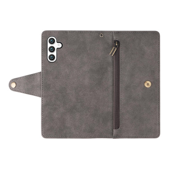For Samsung Galaxy S24+ 5G Rivet Buckle 9 Cards 3-Fold Wallet Leather Phone Case(Grey)