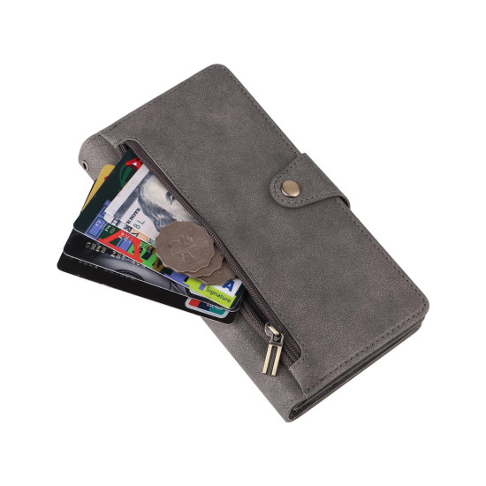For Samsung Galaxy S24+ 5G Rivet Buckle 9 Cards 3-Fold Wallet Leather Phone Case(Grey)