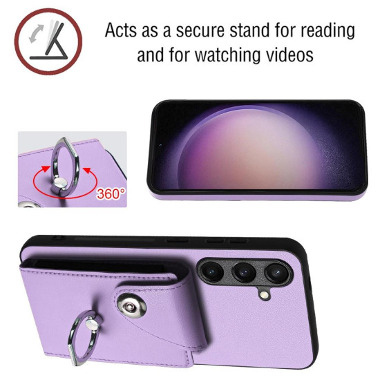For Samsung Galaxy S24+ 5G Organ Card Bag Ring Holder PU Phone Case(Purple)