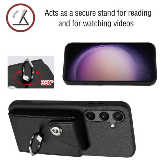 For Samsung Galaxy S24+ 5G Organ Card Bag Ring Holder PU Phone Case(Black)