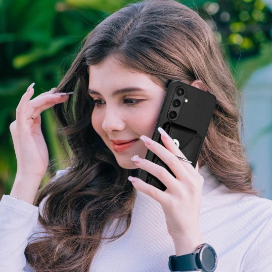 For Samsung Galaxy S24+ 5G Organ Card Bag Ring Holder PU Phone Case(Black)