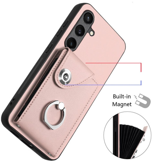 For Samsung Galaxy S24+ 5G Organ Card Bag Ring Holder PU Phone Case(Pink)