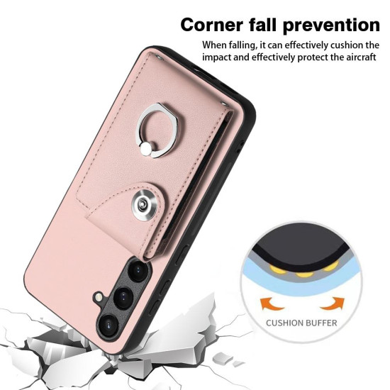 For Samsung Galaxy S24+ 5G Organ Card Bag Ring Holder PU Phone Case(Pink)