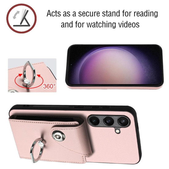 For Samsung Galaxy S24+ 5G Organ Card Bag Ring Holder PU Phone Case(Pink)