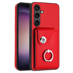 For Samsung Galaxy S24+ 5G Organ Card Bag Ring Holder PU Phone Case(Red)