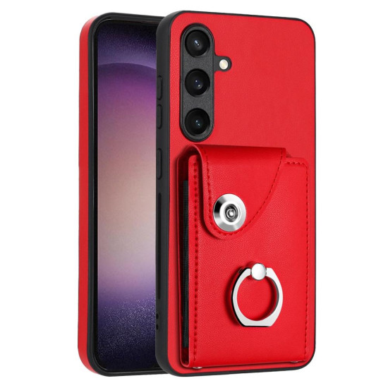 For Samsung Galaxy S24+ 5G Organ Card Bag Ring Holder PU Phone Case(Red)