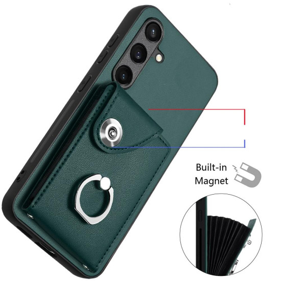 For Samsung Galaxy S24+ 5G Organ Card Bag Ring Holder PU Phone Case(Green)