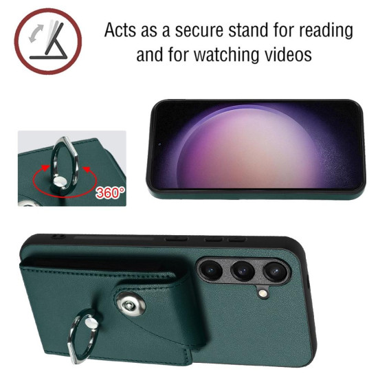 For Samsung Galaxy S24+ 5G Organ Card Bag Ring Holder PU Phone Case(Green)