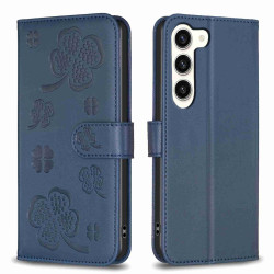 For Samsung Galaxy S24+ 5G Four-leaf Embossed Leather Phone Case(Blue)