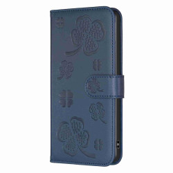 For Samsung Galaxy S24+ 5G Four-leaf Embossed Leather Phone Case(Blue)