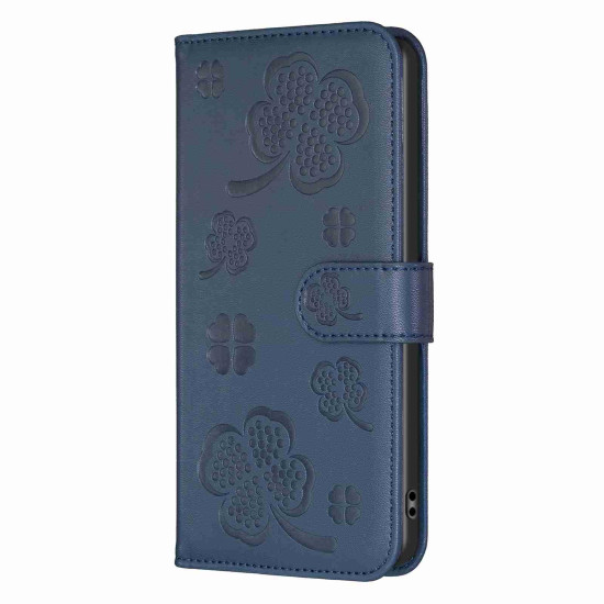 For Samsung Galaxy S24+ 5G Four-leaf Embossed Leather Phone Case(Blue)