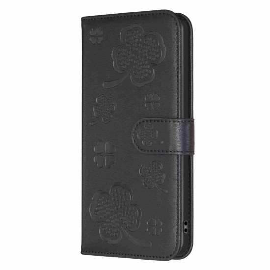 For Samsung Galaxy S24+ 5G Four-leaf Embossed Leather Phone Case(Black)