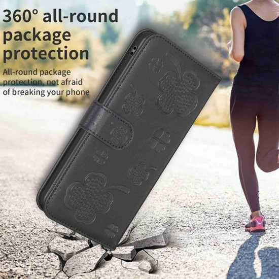 For Samsung Galaxy S24+ 5G Four-leaf Embossed Leather Phone Case(Black)
