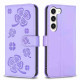 For Samsung Galaxy S24+ 5G Four-leaf Embossed Leather Phone Case(Purple)