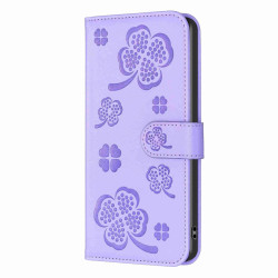 For Samsung Galaxy S24+ 5G Four-leaf Embossed Leather Phone Case(Purple)