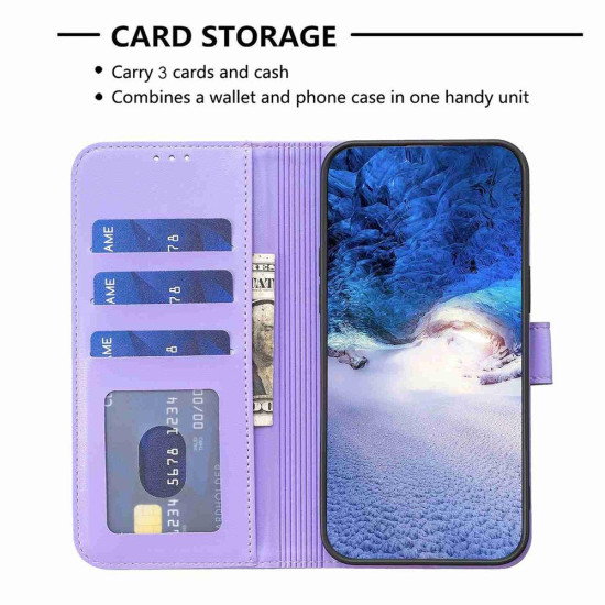 For Samsung Galaxy S24+ 5G Four-leaf Embossed Leather Phone Case(Purple)