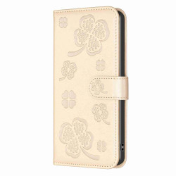 For Samsung Galaxy S24+ 5G Four-leaf Embossed Leather Phone Case(Gold)