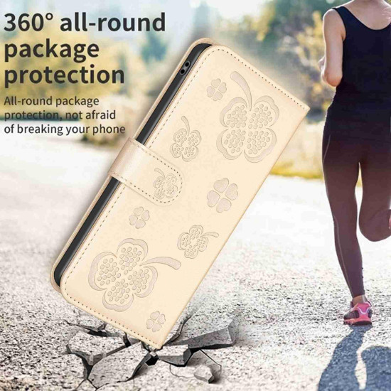 For Samsung Galaxy S24+ 5G Four-leaf Embossed Leather Phone Case(Gold)
