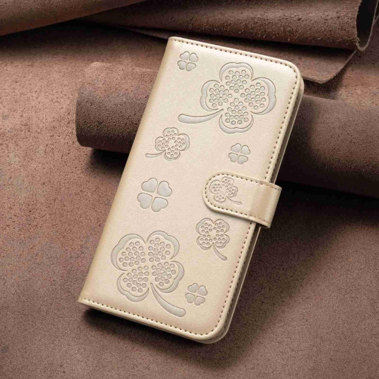 For Samsung Galaxy S24+ 5G Four-leaf Embossed Leather Phone Case(Gold)