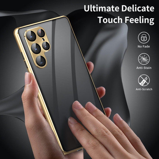 For Samsung Galaxy S24+ 5G Privacy Full Cover Magnetic Metal Tempered Glass Phone Case(Silver)