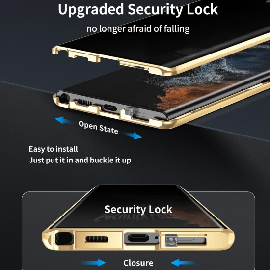 For Samsung Galaxy S24+ 5G Privacy Full Cover Magnetic Metal Tempered Glass Phone Case(Silver)