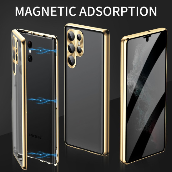 For Samsung Galaxy S24+ 5G Privacy Full Cover Magnetic Metal Tempered Glass Phone Case(Silver)