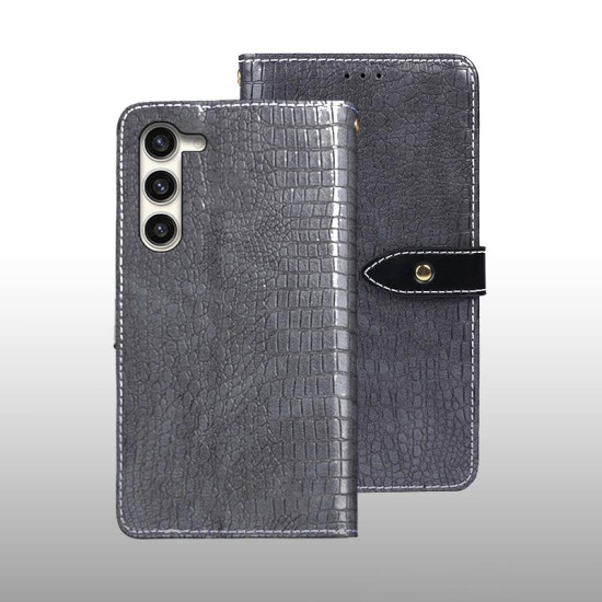 For Samsung Galaxy S24+ 5G idewei Crocodile Texture Leather Phone Case(Grey)