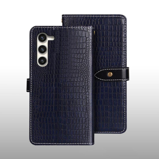 For Samsung Galaxy S24+ 5G idewei Crocodile Texture Leather Phone Case(Dark Blue)