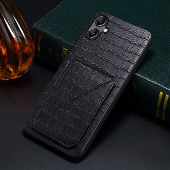 For Samsung Galaxy S24+ 5G Denior Imitation Crocodile Leather Back Phone Case with Holder(Black)