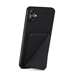 For Samsung Galaxy S23 5G Denior Imitation Calf Leather Back Phone Case with Holder(Black)