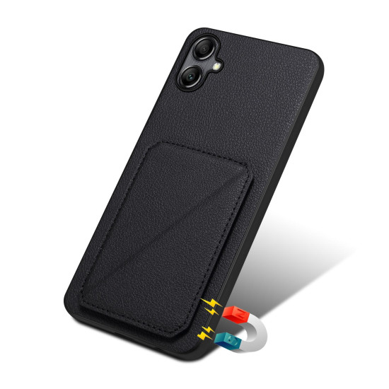 For Samsung Galaxy S23 5G Denior Imitation Calf Leather Back Phone Case with Holder(Black)
