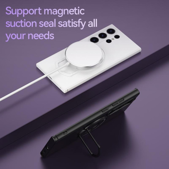 For Samsung Galaxy S24+ 5G Matte Magsafe Magnetic Phone Case with Trolley Holder(White)