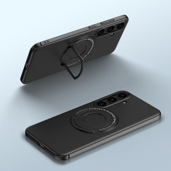 For Samsung Galaxy S24+ 5G Matte Magsafe Magnetic Phone Case with Trolley Holder(Black)