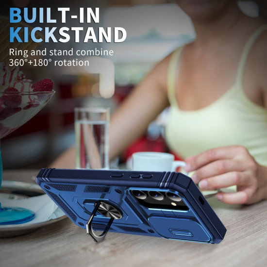 For Samsung Galaxy S24+ 5G Sliding Camshield TPU + PC Phone Case with Holder(Navy Blue)