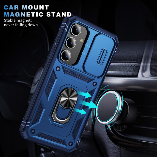 For Samsung Galaxy S24+ 5G Sliding Camshield TPU + PC Phone Case with Holder(Navy Blue)