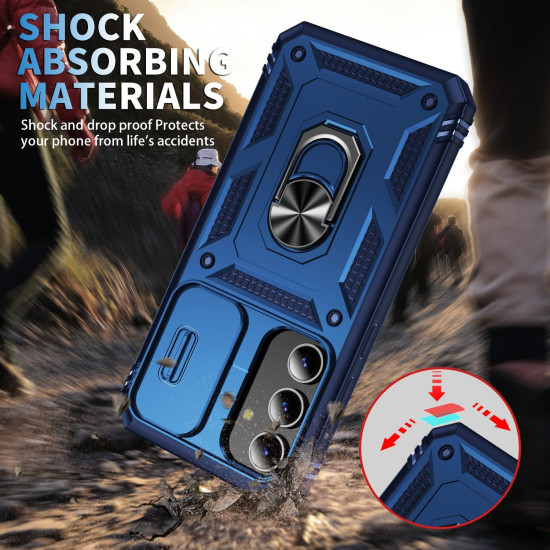 For Samsung Galaxy S24+ 5G Sliding Camshield TPU + PC Phone Case with Holder(Navy Blue)