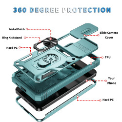 For Samsung Galaxy S24+ 5G Sliding Camshield TPU + PC Phone Case with Holder(Green)