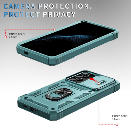 For Samsung Galaxy S24+ 5G Sliding Camshield TPU + PC Phone Case with Holder(Green)