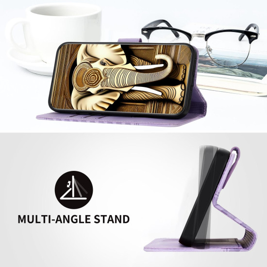 For Samsung Galaxy S23+ 5G YX0060 Elephant Head Embossed Phone Leather Case with Lanyard(Light Purple)