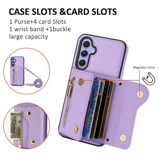 For Samsung Galaxy S24+ DF-09 Crossbody Litchi texture Card Bag Design PU Phone Case(Purple)