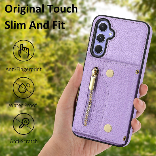 For Samsung Galaxy S24+ DF-09 Crossbody Litchi texture Card Bag Design PU Phone Case(Purple)