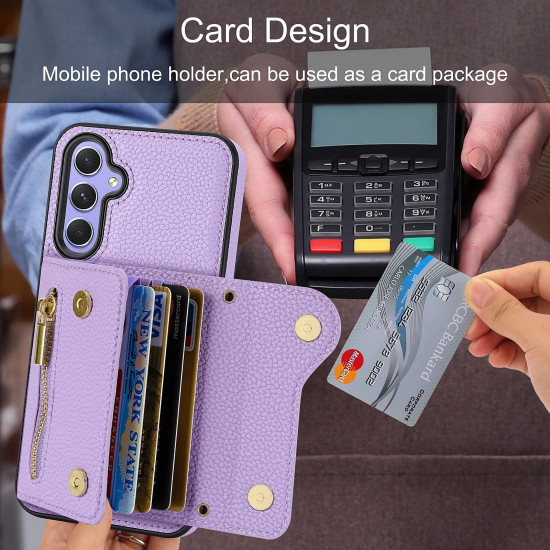 For Samsung Galaxy S24+ DF-09 Crossbody Litchi texture Card Bag Design PU Phone Case(Purple)
