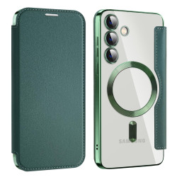 For Samsung Galaxy S24+ 5G MagSafe Magnetic RFID Anti-theft Leather Phone Case(Dark Green)