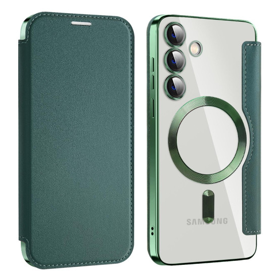 For Samsung Galaxy S24+ 5G MagSafe Magnetic RFID Anti-theft Leather Phone Case(Dark Green)