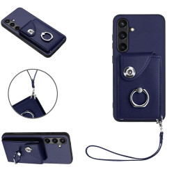 For Samsung Galaxy S24+ 5G Organ Card Bag Ring Holder PU Phone Case with Lanyard(Blue)