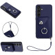 For Samsung Galaxy S24+ 5G Organ Card Bag Ring Holder PU Phone Case with Lanyard(Blue)