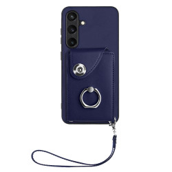 For Samsung Galaxy S24+ 5G Organ Card Bag Ring Holder PU Phone Case with Lanyard(Blue)