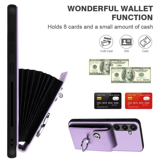 For Samsung Galaxy S24+ 5G Organ Card Bag Ring Holder PU Phone Case with Lanyard(Purple)