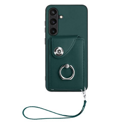 For Samsung Galaxy S24+ 5G Organ Card Bag Ring Holder PU Phone Case with Lanyard(Green)