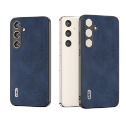 For Samsung Galaxy S24+ 5G ABEEL Black Edge Two-color Calf Texture PU Phone Case(Blue)